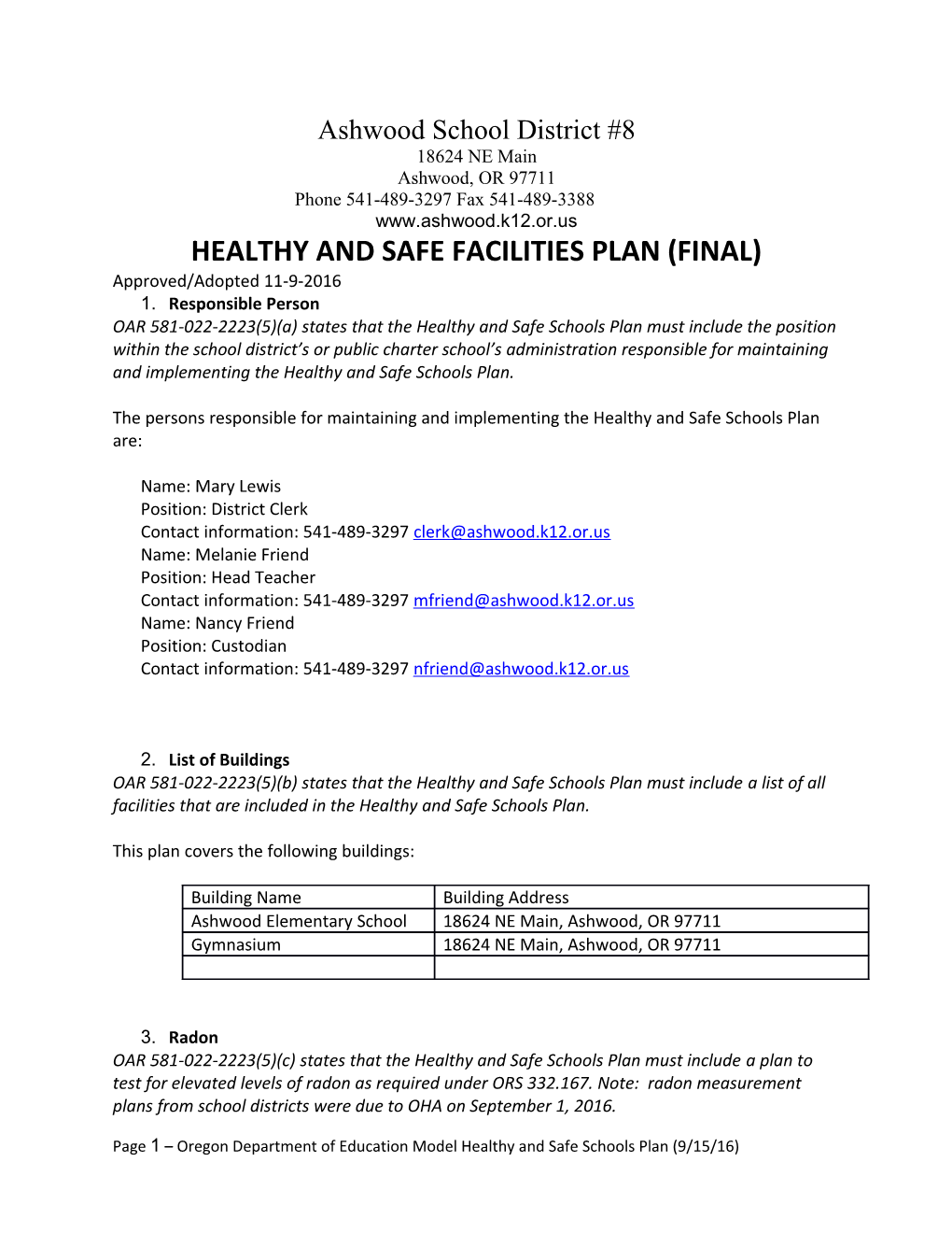 Healthy and Safe Facilities Plan (Final)