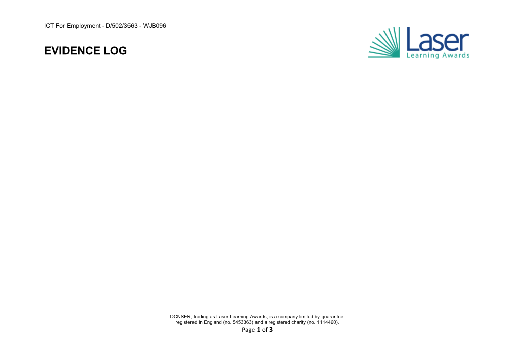 OCNSER, Trading As Laser Learning Awards, Is a Company Limited by Guarantee