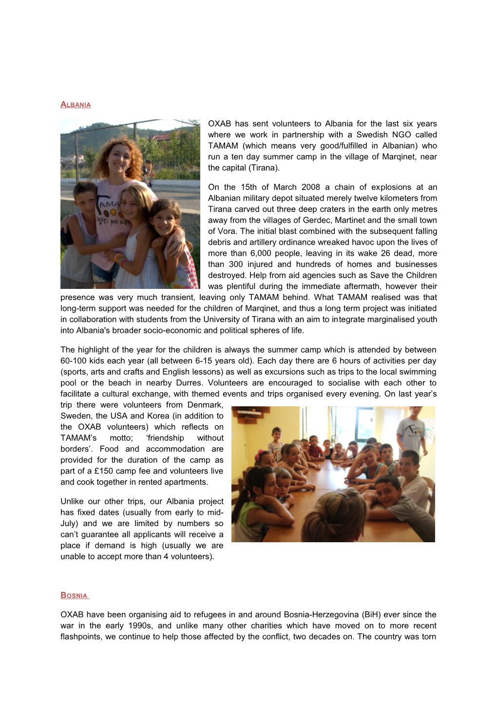 OXAB Has Sent Volunteers to Albania for the Last Six Years Where We Work in Partnership