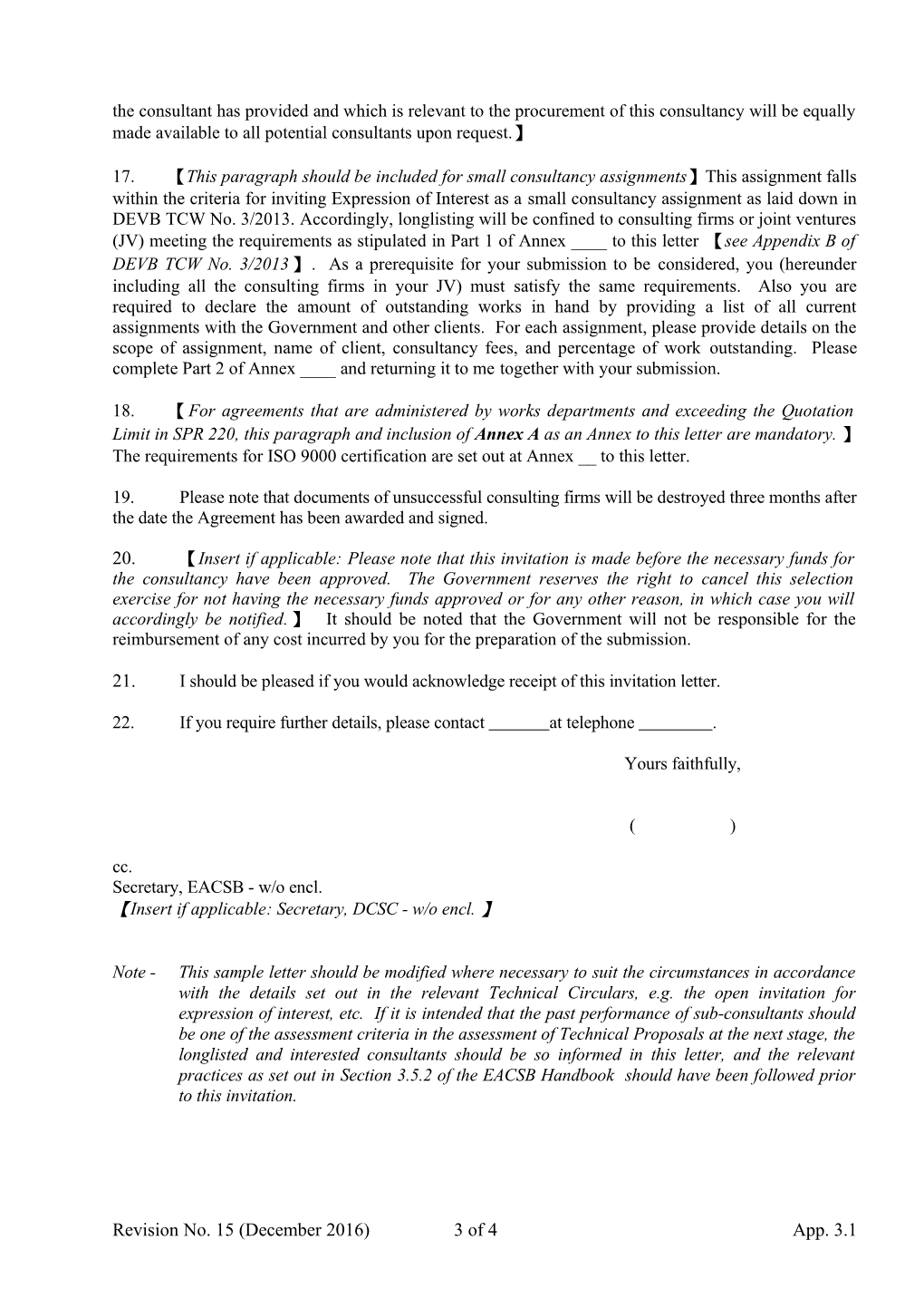 Appendix 2 Sample Invitation Letter for Expression of Interest