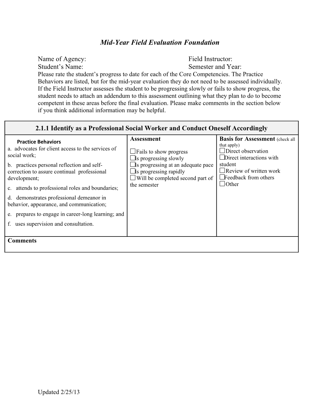 Mid-Year Field Evaluation Foundation