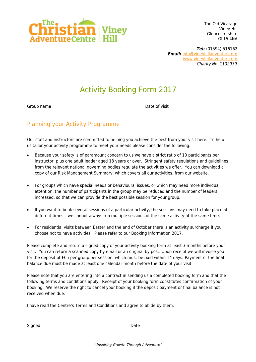 Planning Your Activity Programme