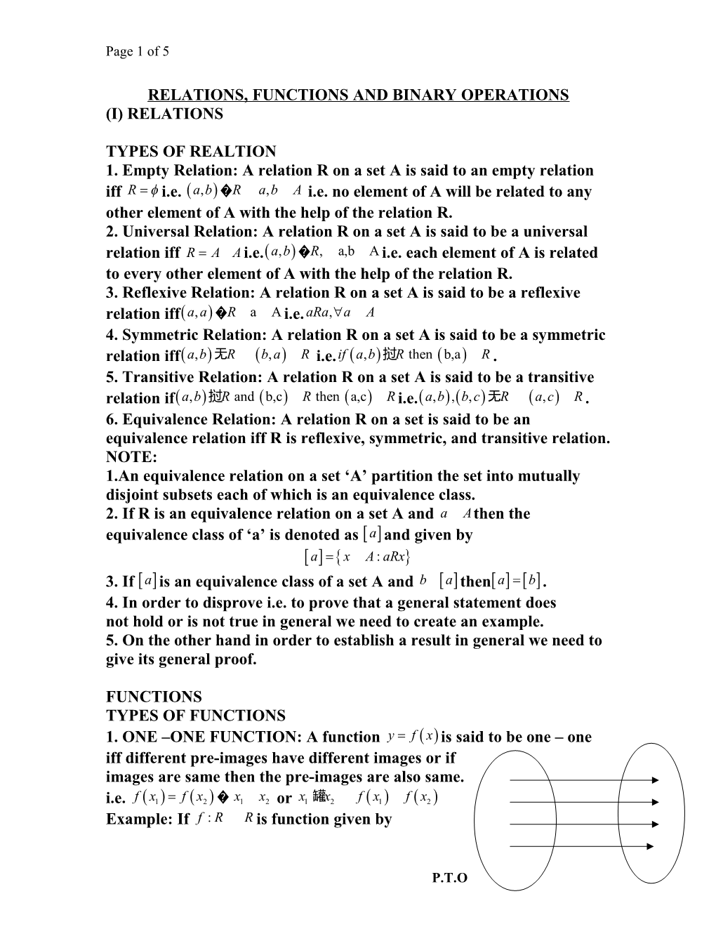 Relations, Functions and Binary Operations