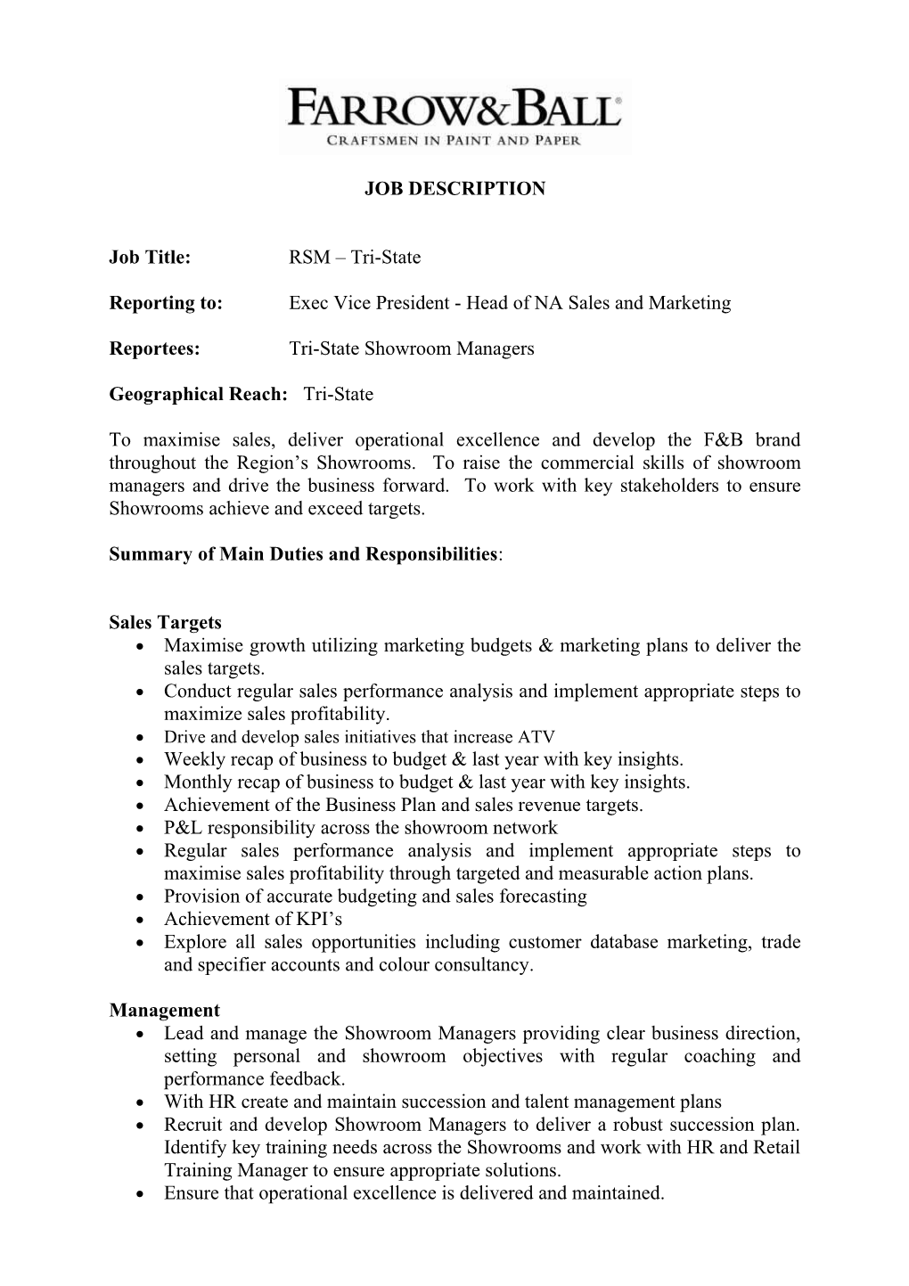 Job Description Mark Robinson Title Currently UK Retail Manager