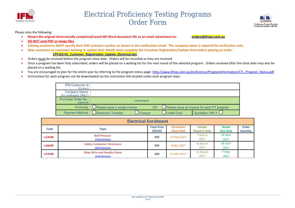Electrical Proficiency Testing Programs