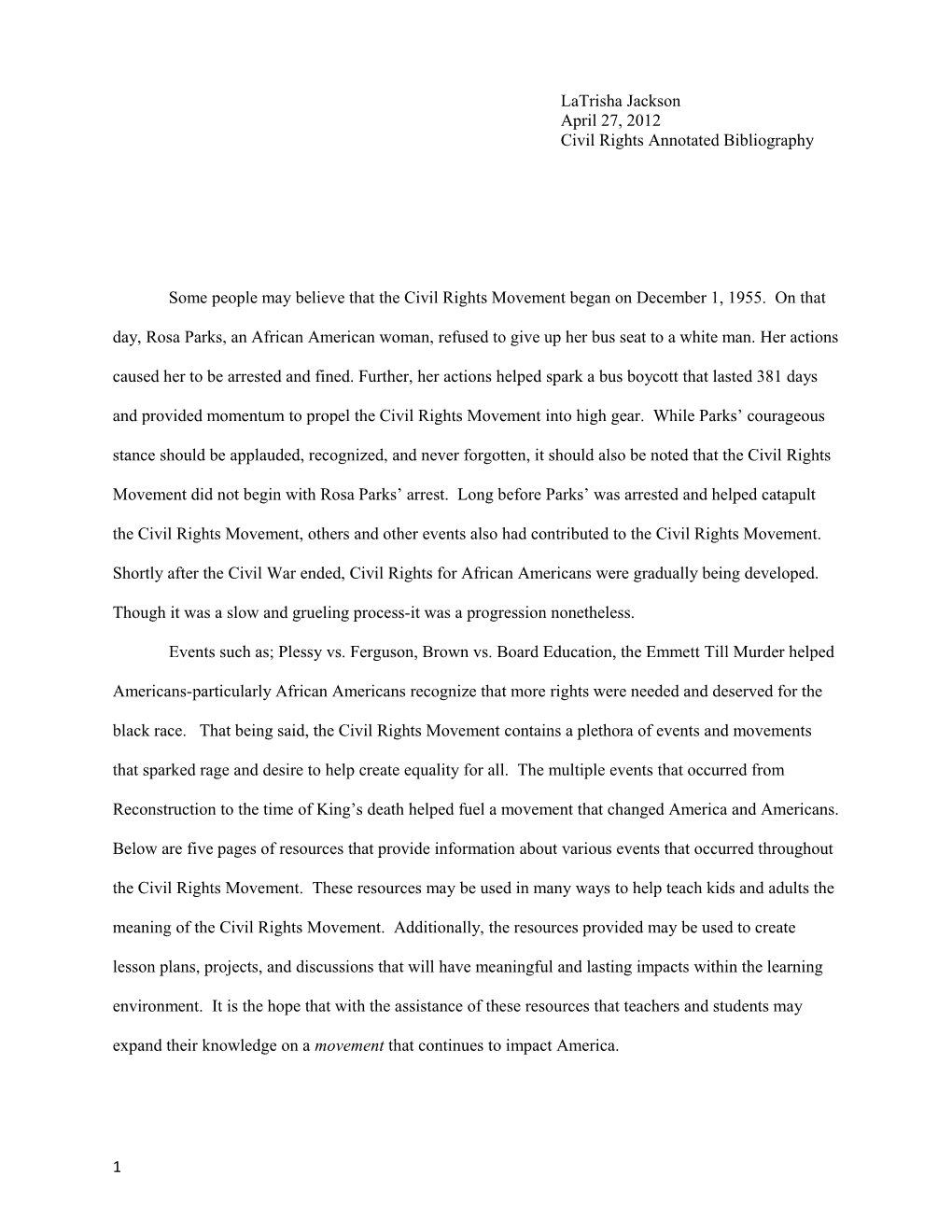 Civil Rights Annotated Bibliography