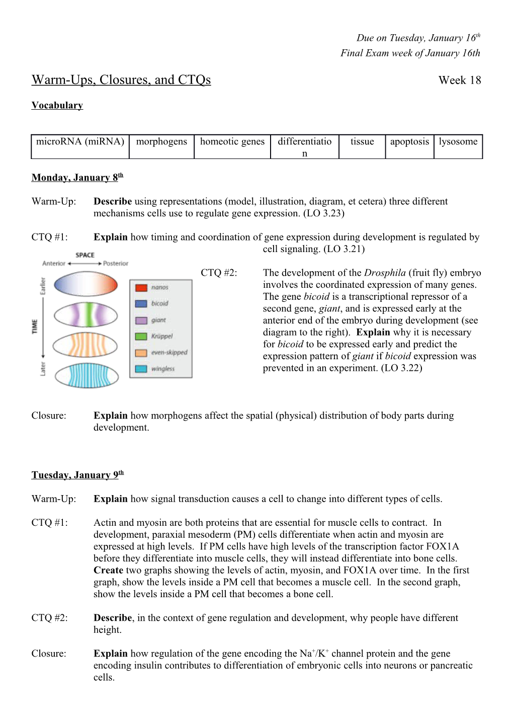 Warm-Ups, Closures, and Ctqsweek 18