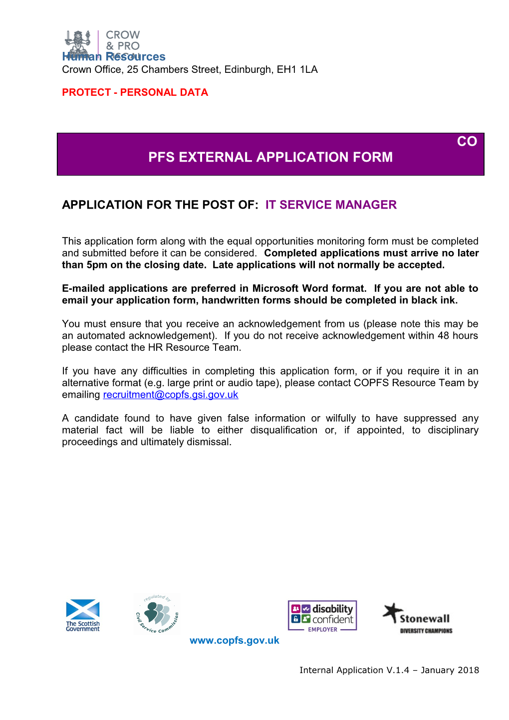 Application for the Post Of:It Service Manager