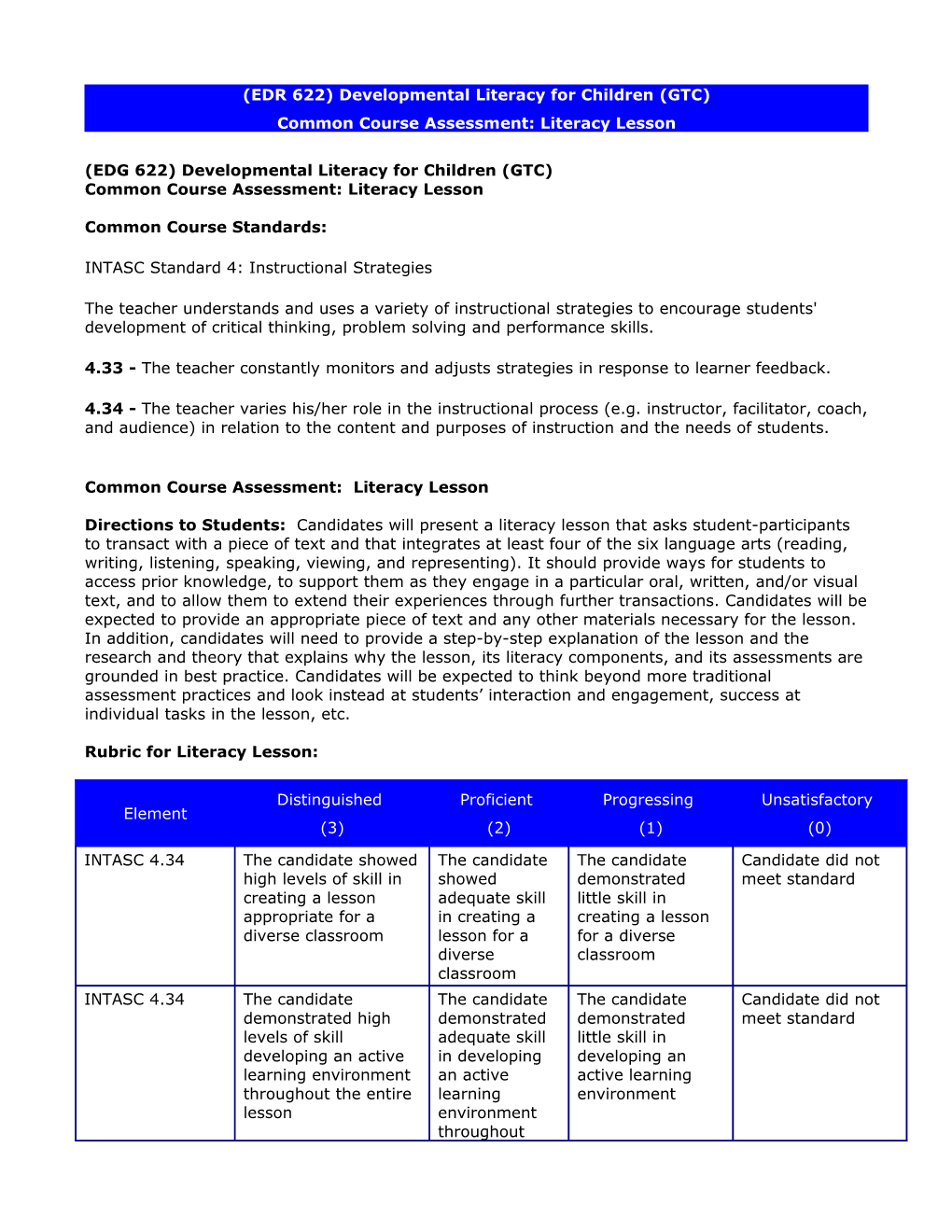 (EDR 622) Common Course Assessment