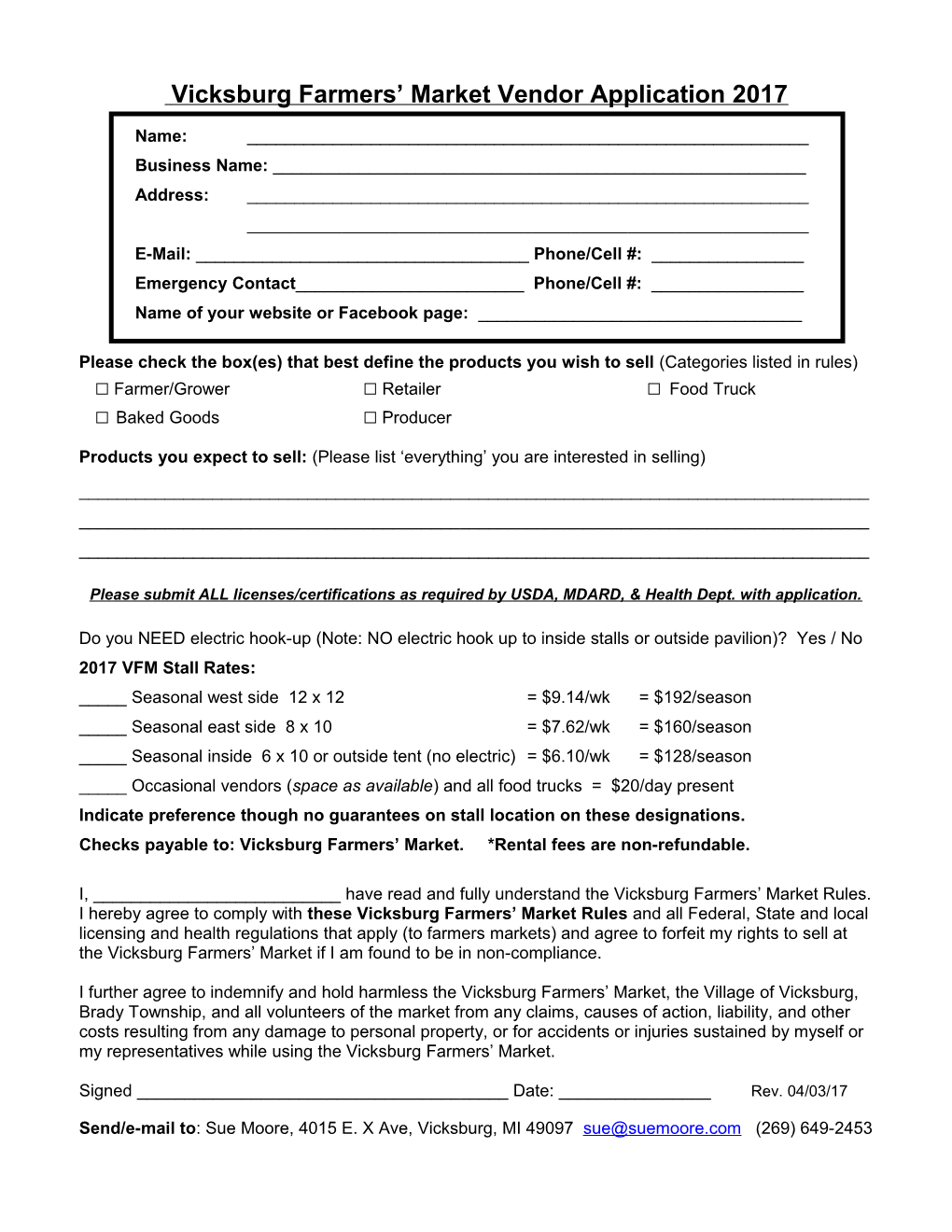 Vicksburg Farmers Market Vendor Application 2012