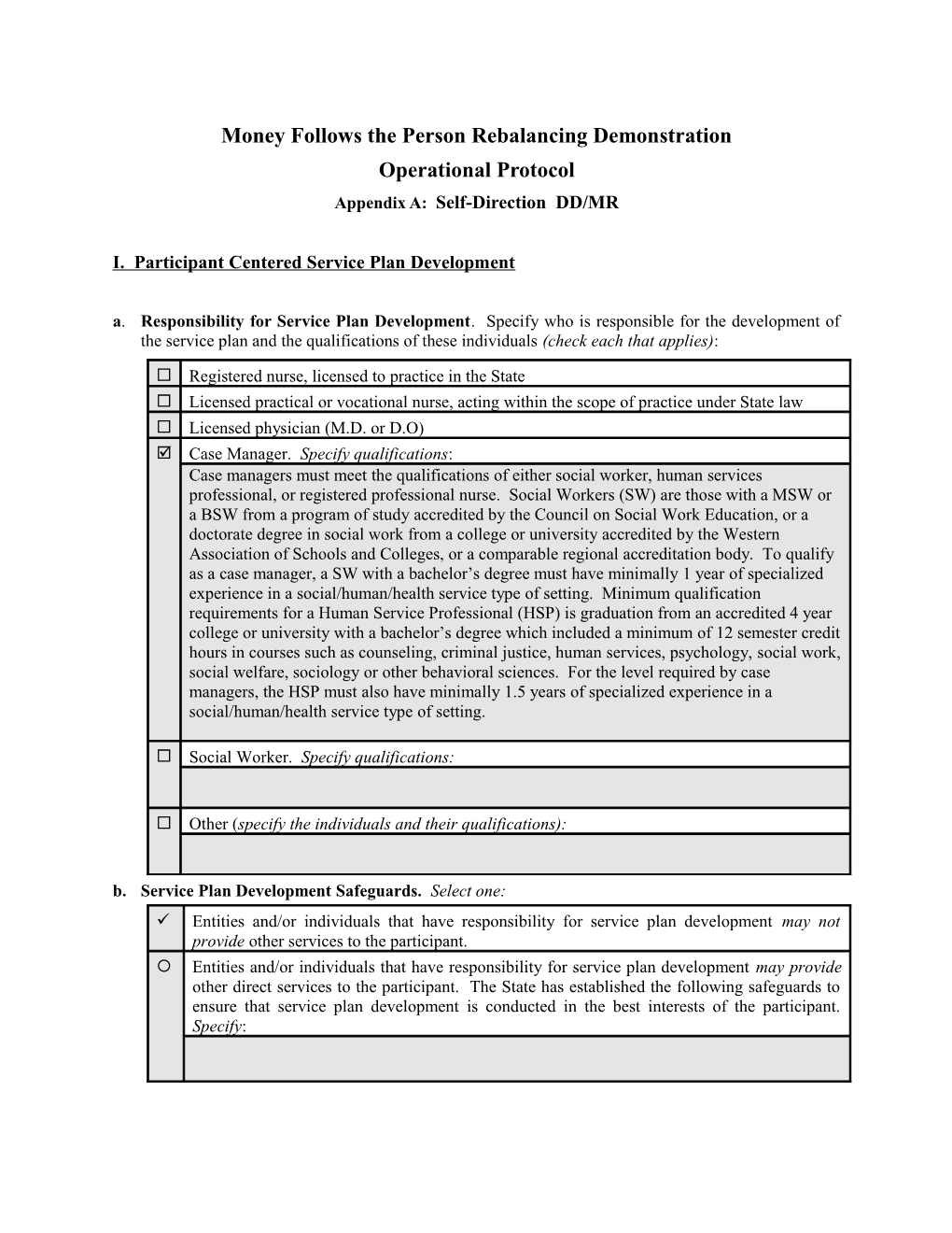 State Participant-Centered Service Plan Title