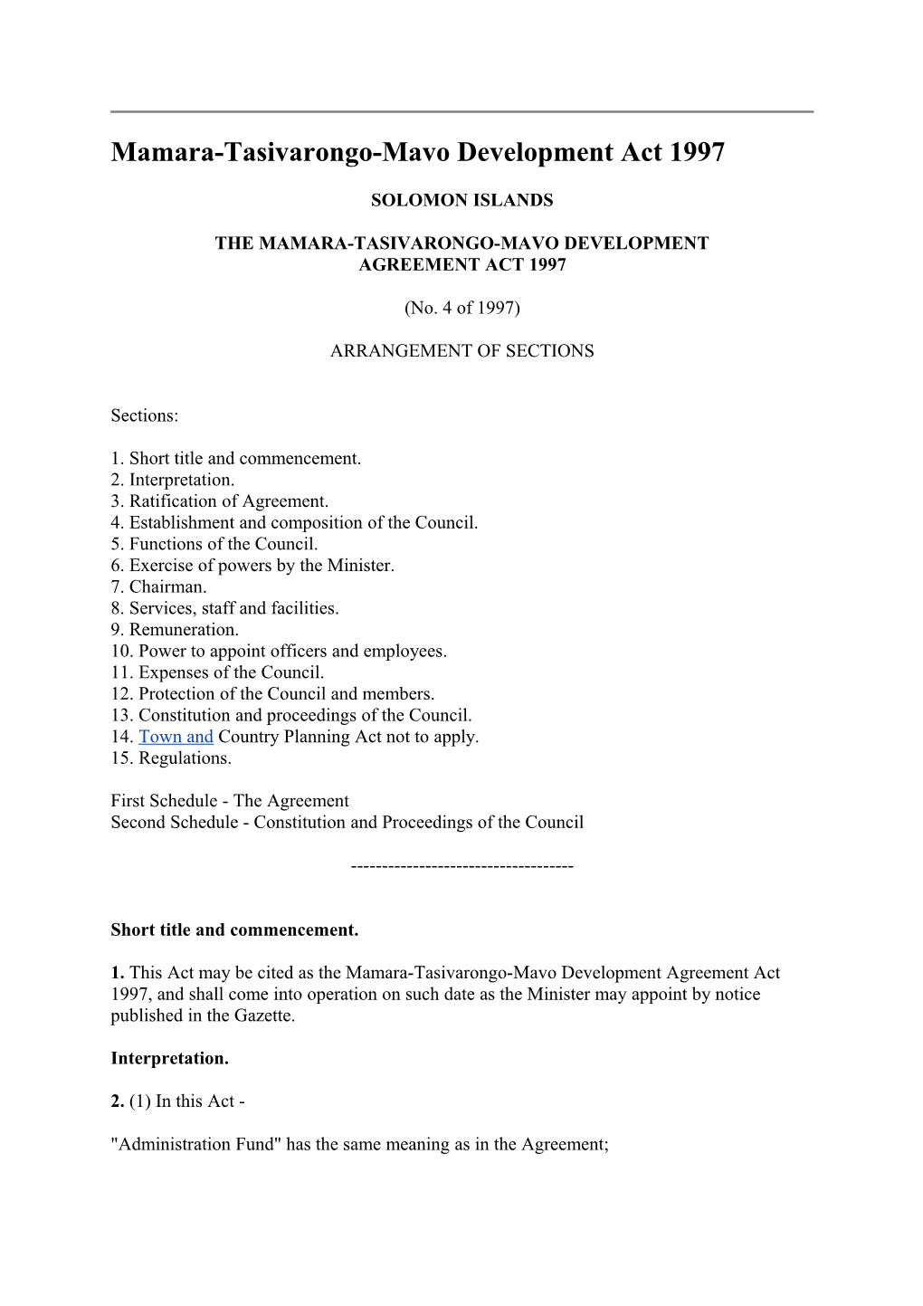 Mamara-Tasivarongo-Mavo Development Act 1997