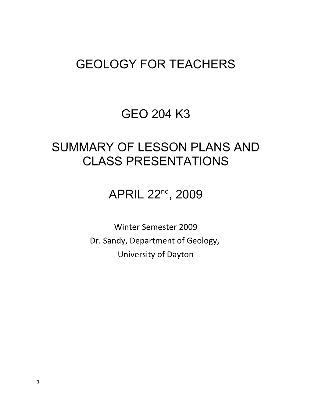 Geology for Teachers
