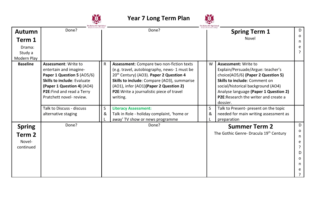 Year 8 Long Term Plan