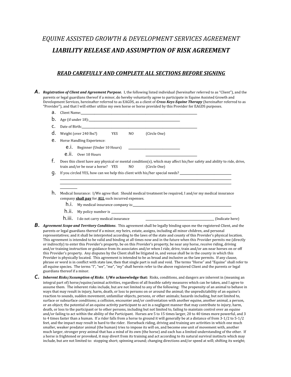 Liability Release and Assumption of Risk Agreement