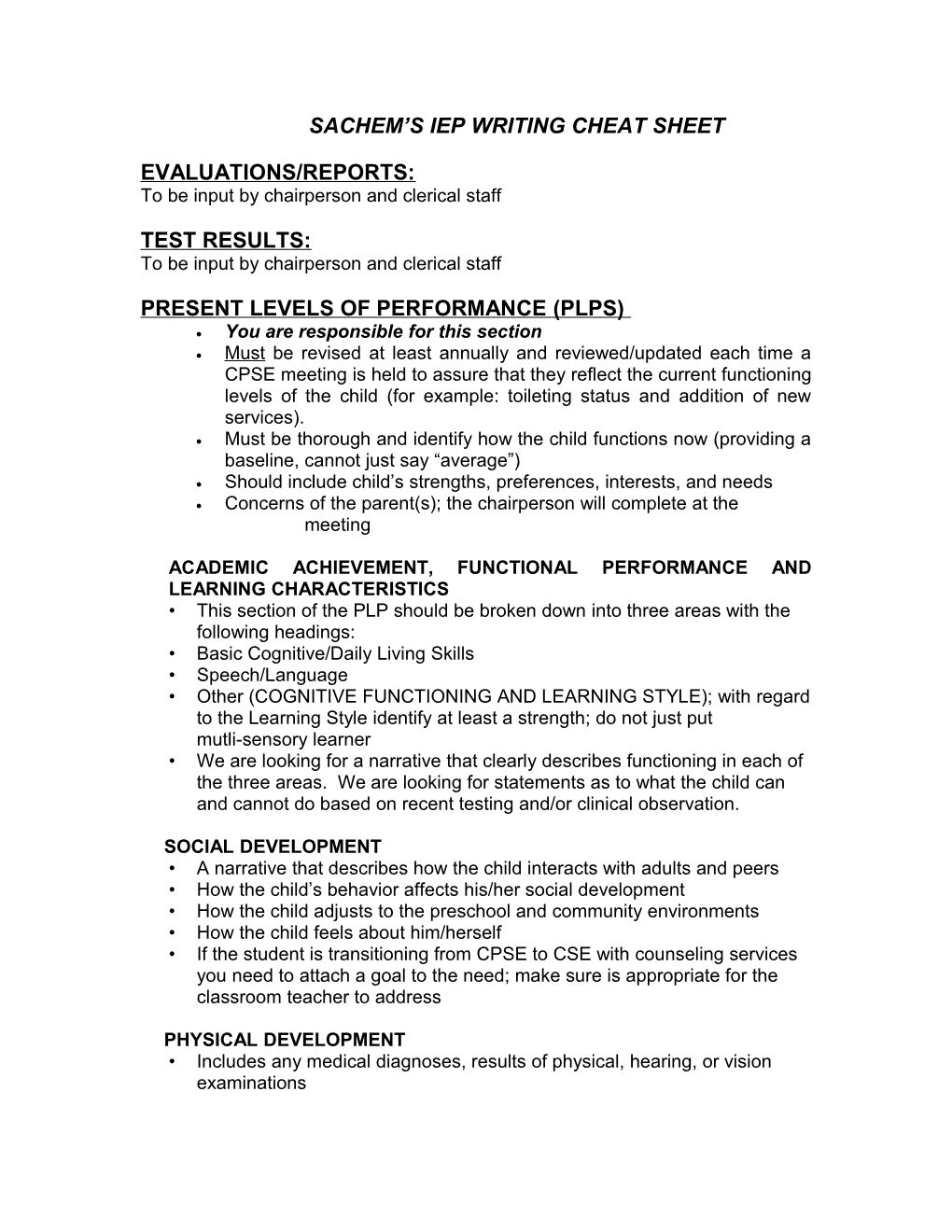 Sachem S Iep Writing Cheat Sheet