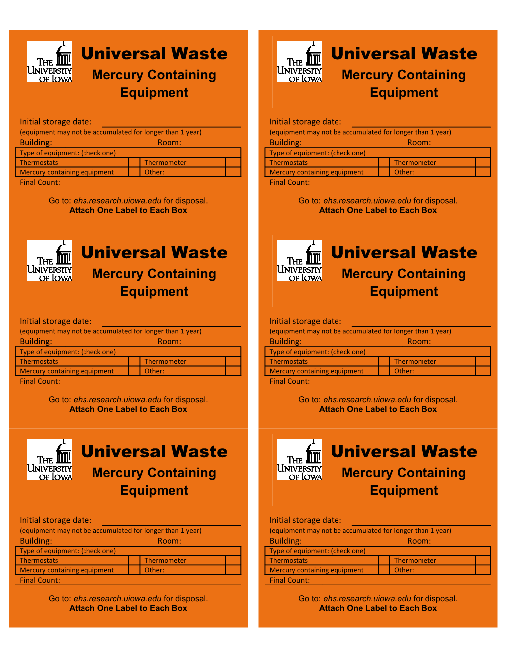 Universal Waste Mercury Containing Equipment