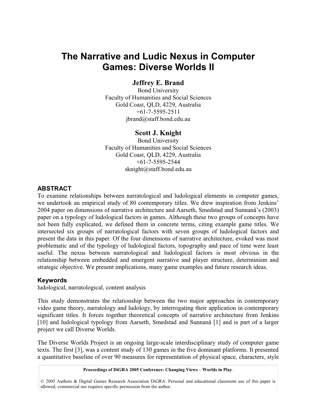 Narrative and Ludic Nexus