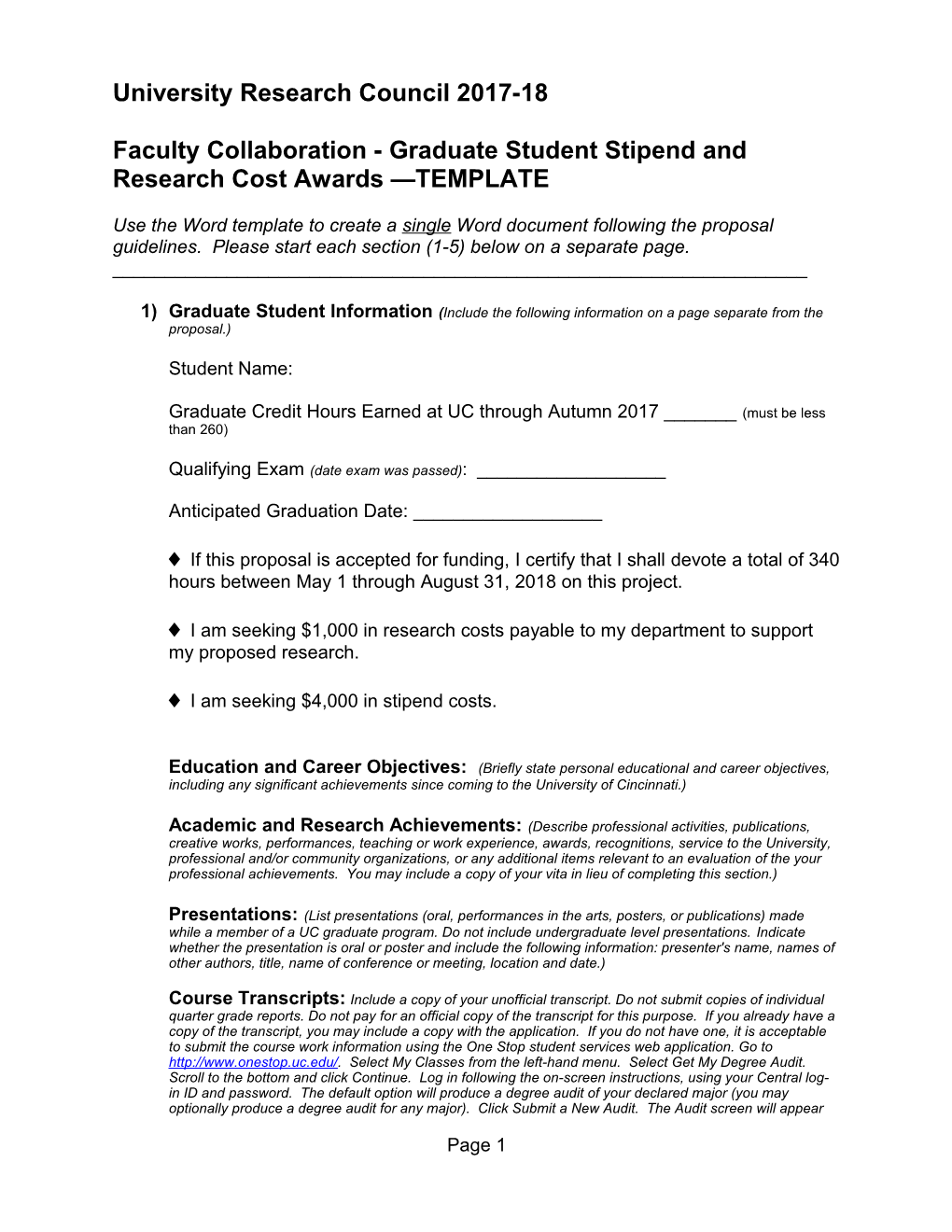 Faculty Collaboration - Graduate Student Stipend and Research Cost Awards TEMPLATE