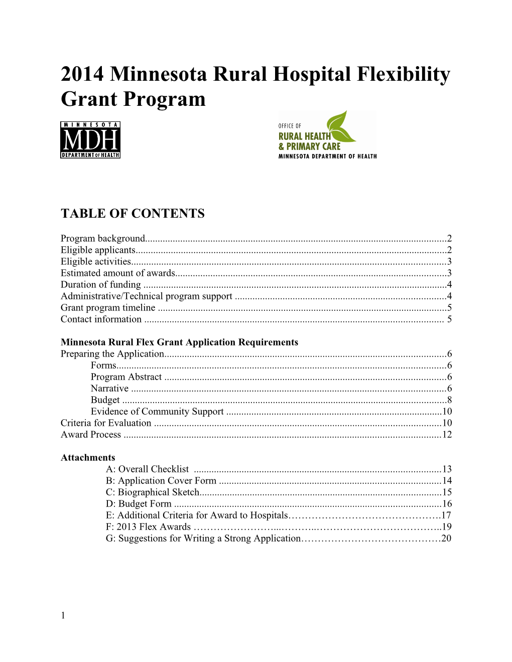 2014 Minnesota Rural Hospital Flexibility Grant Program