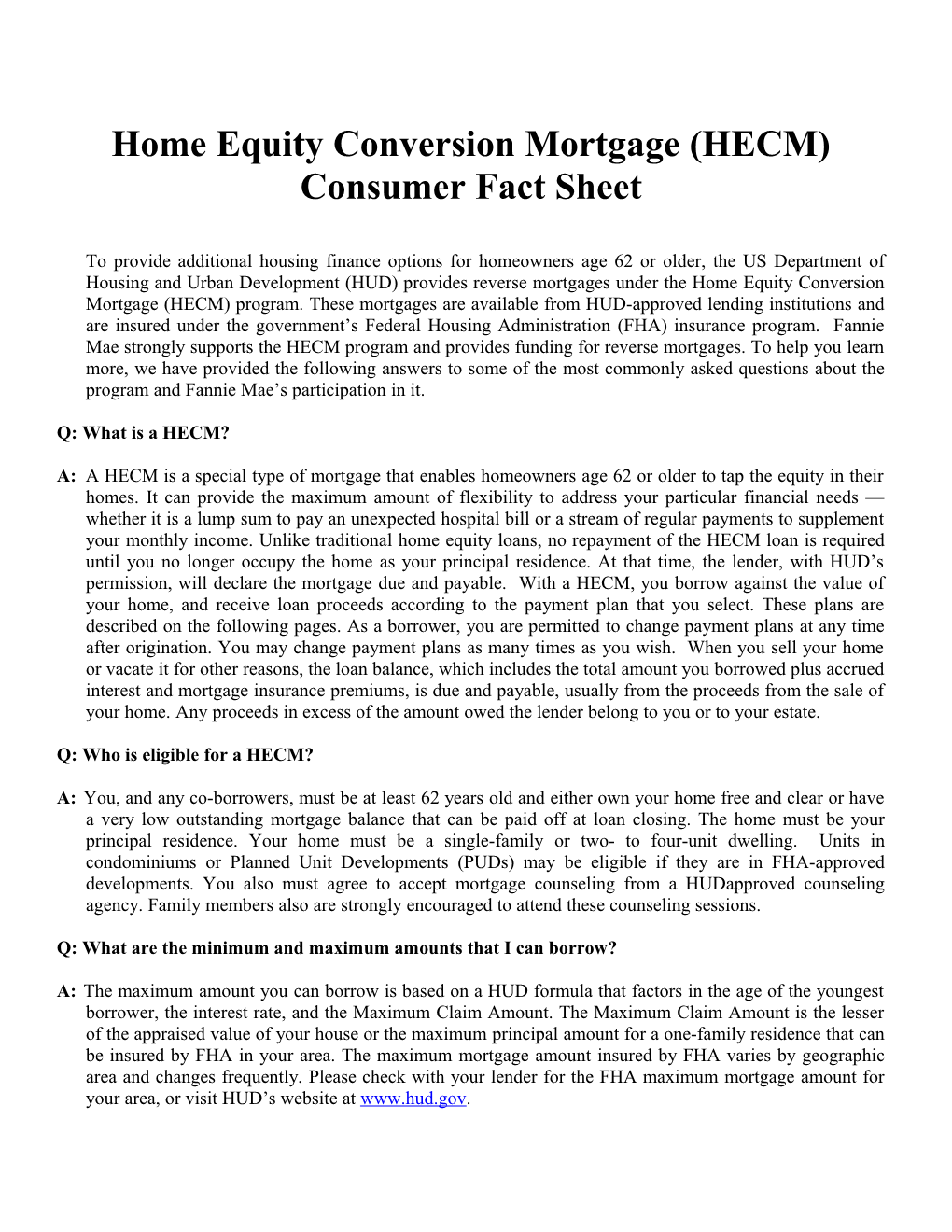 Home Equity Conversion Mortgage (HECM)