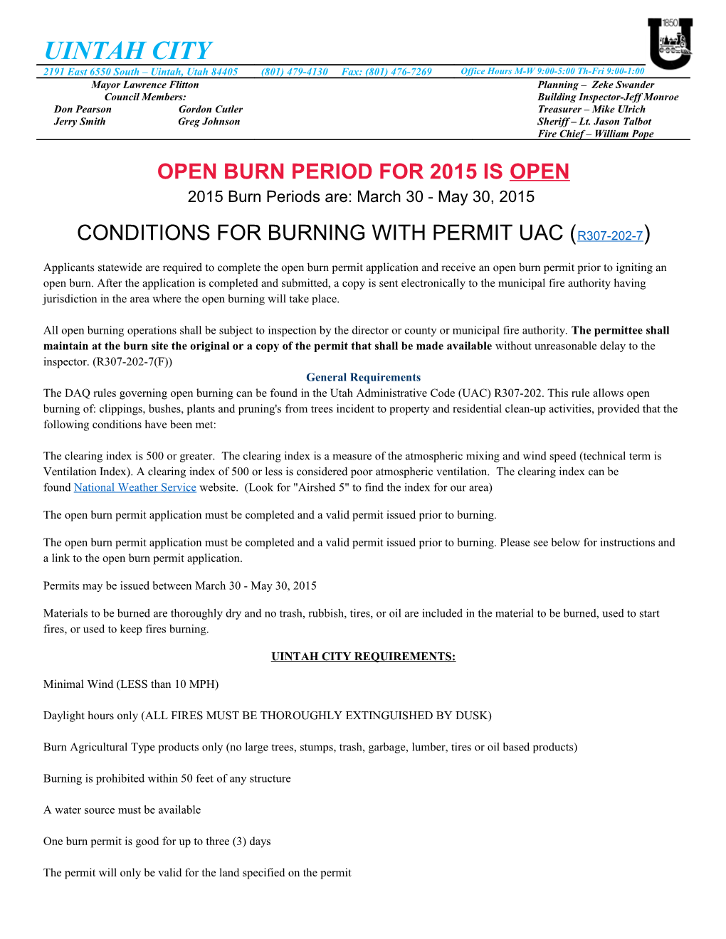 Conditions for Burning with Permit Uac (R307-202-7)