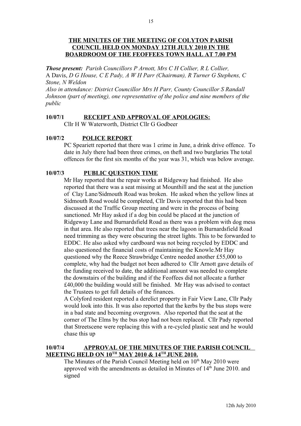 The Minutes of the Meeting of Colyton Parish s1