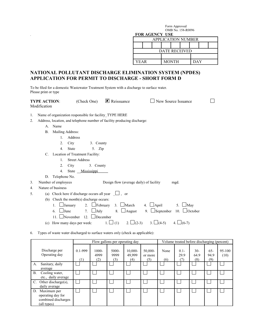 Application for Permit to Discharge - Short Form D