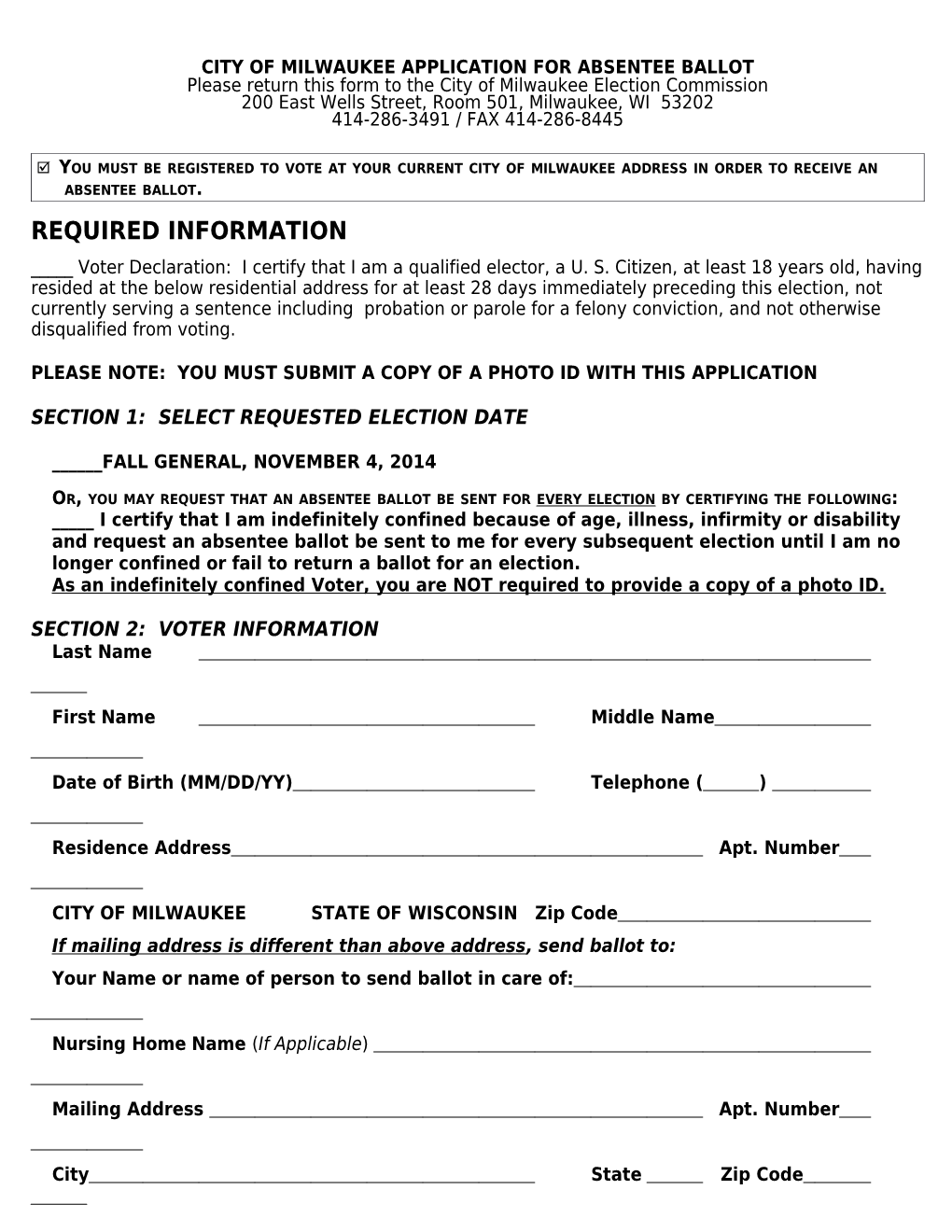 Application for Absentee Ballot