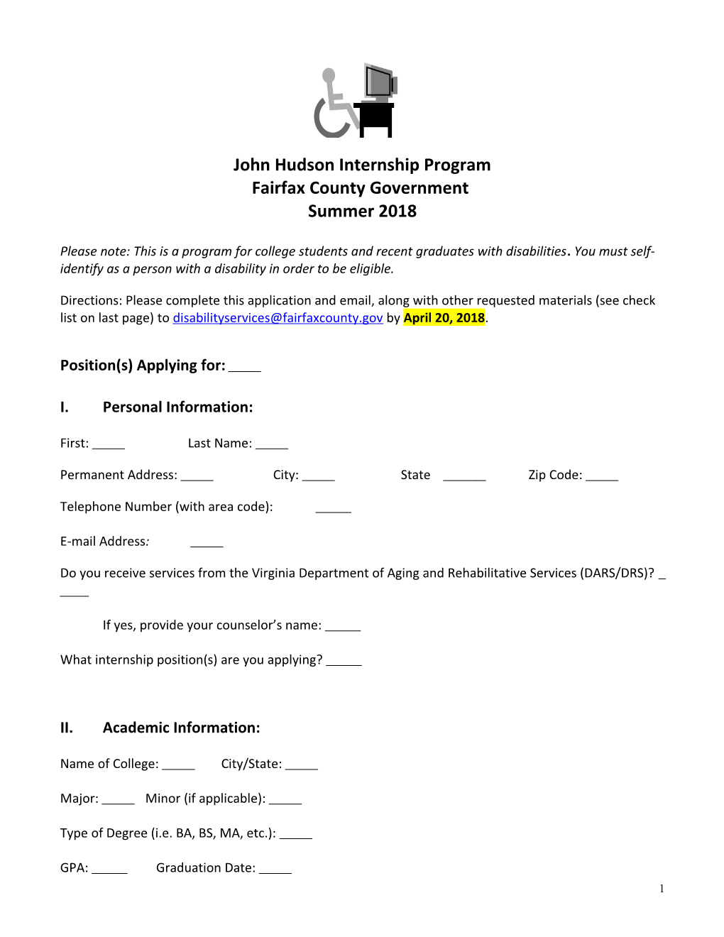 John Hudson Internship Program Application