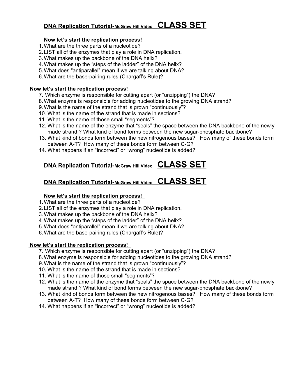 DNA Replication Tutorial-Mcgraw Hill Video CLASS SET