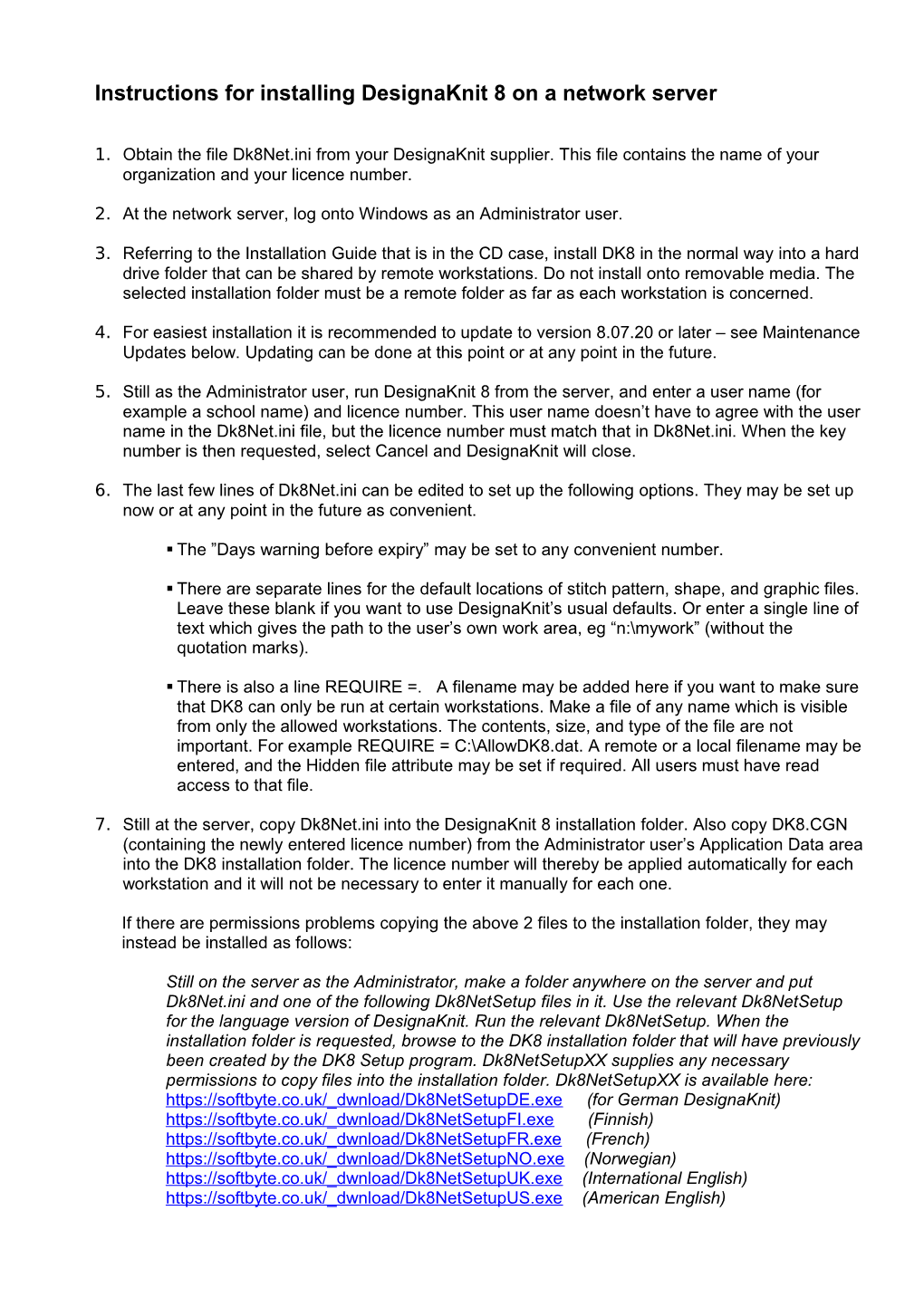 Instructions for Installing Designaknit 8 on Networked Pcs