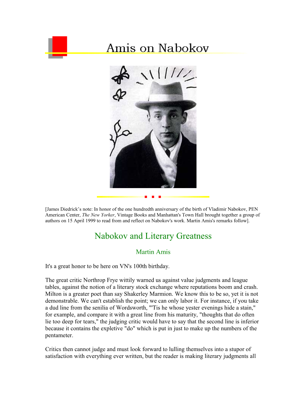 Nabokov and Literary Greatness
