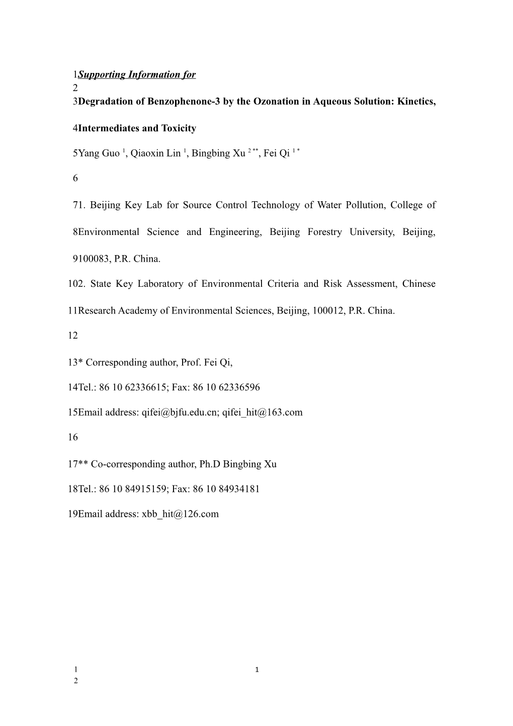 Degradation of Benzophenone-3 by the Ozonation in Aqueous Solution: Kinetics, Intermediates