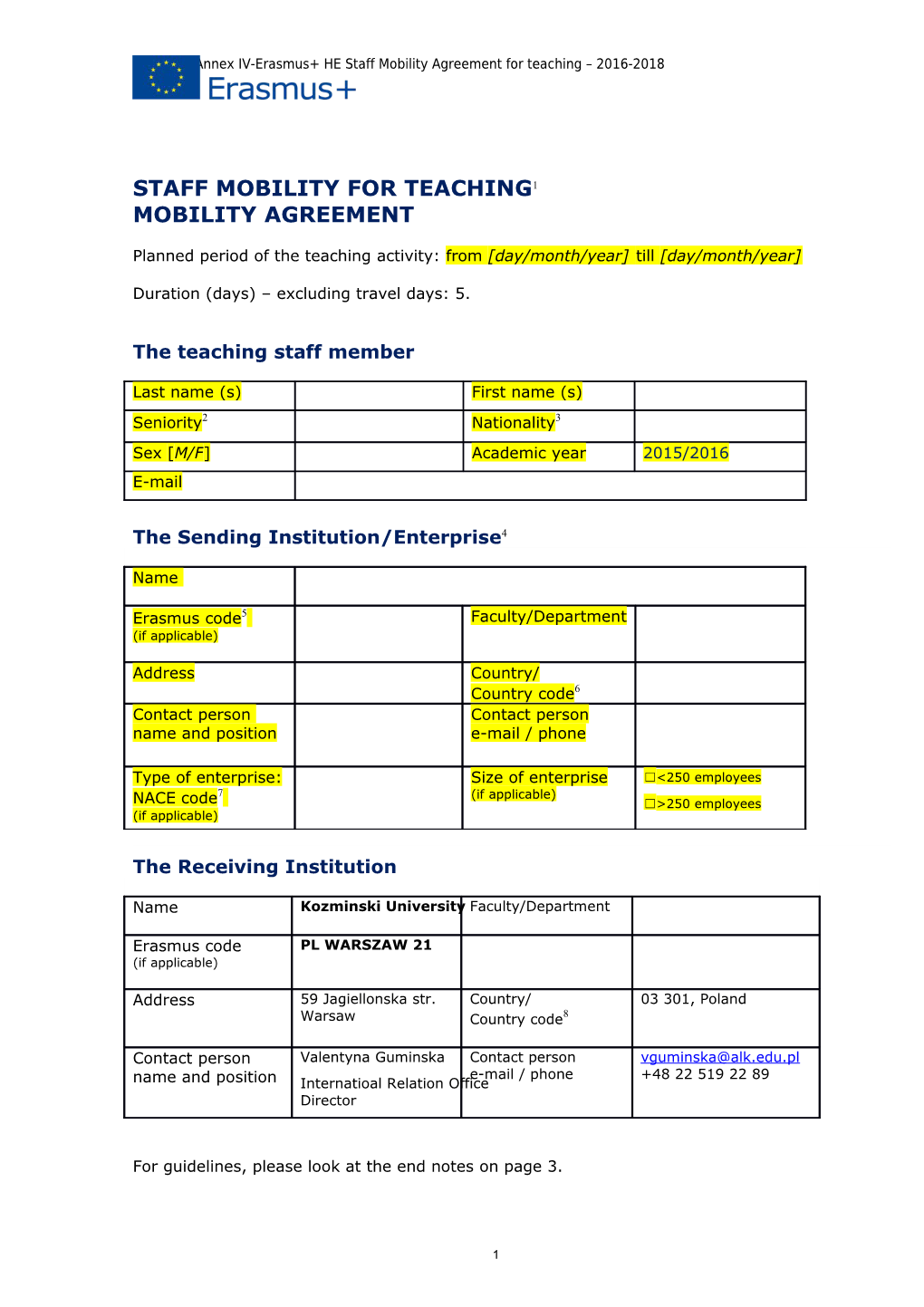 Gfna-II-C-Annex IV-Erasmus+ HE Staff Mobility Agreement for Teaching 2016-2018