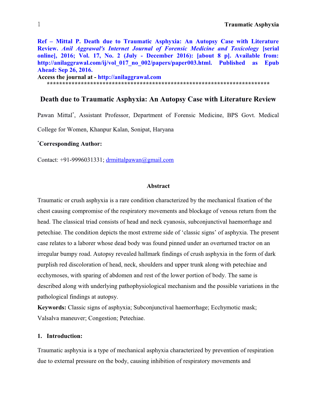 Death Due to Traumatic Asphyxia: an Autopsy Case Withliterature Review