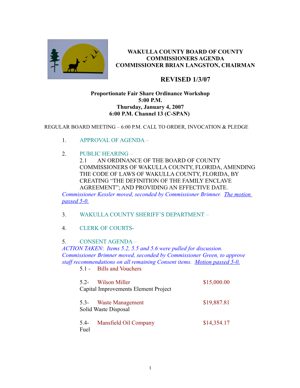 Wakulla County Board of County Commissioners Agenda