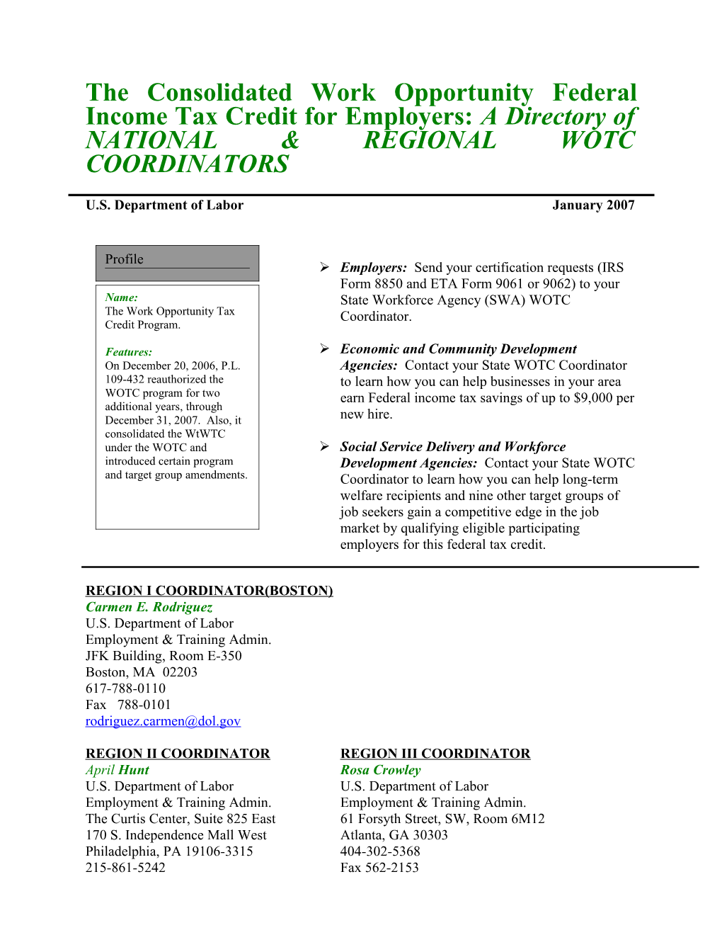State Wotc/W2w Coordinator Listing