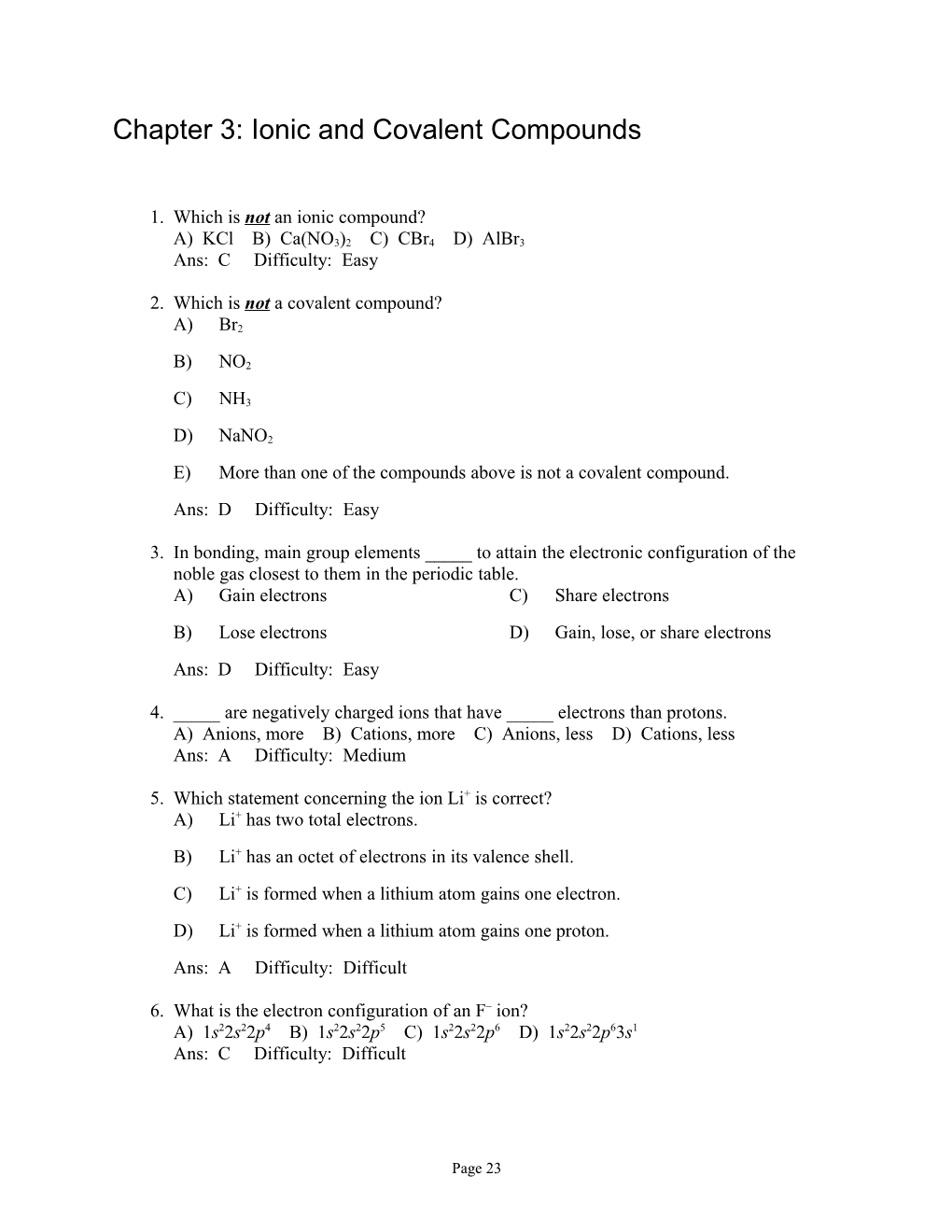 Chapter 3: Ionic and Covalent Compounds