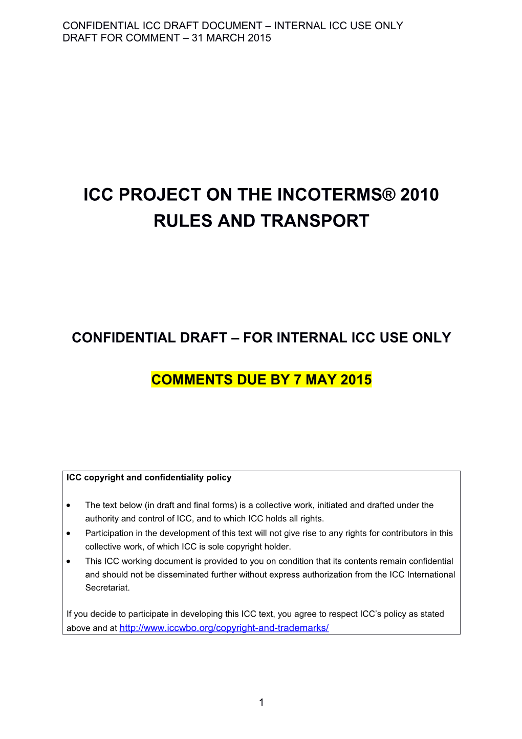 Confidential Icc Draft Document Internal Icc Use Only