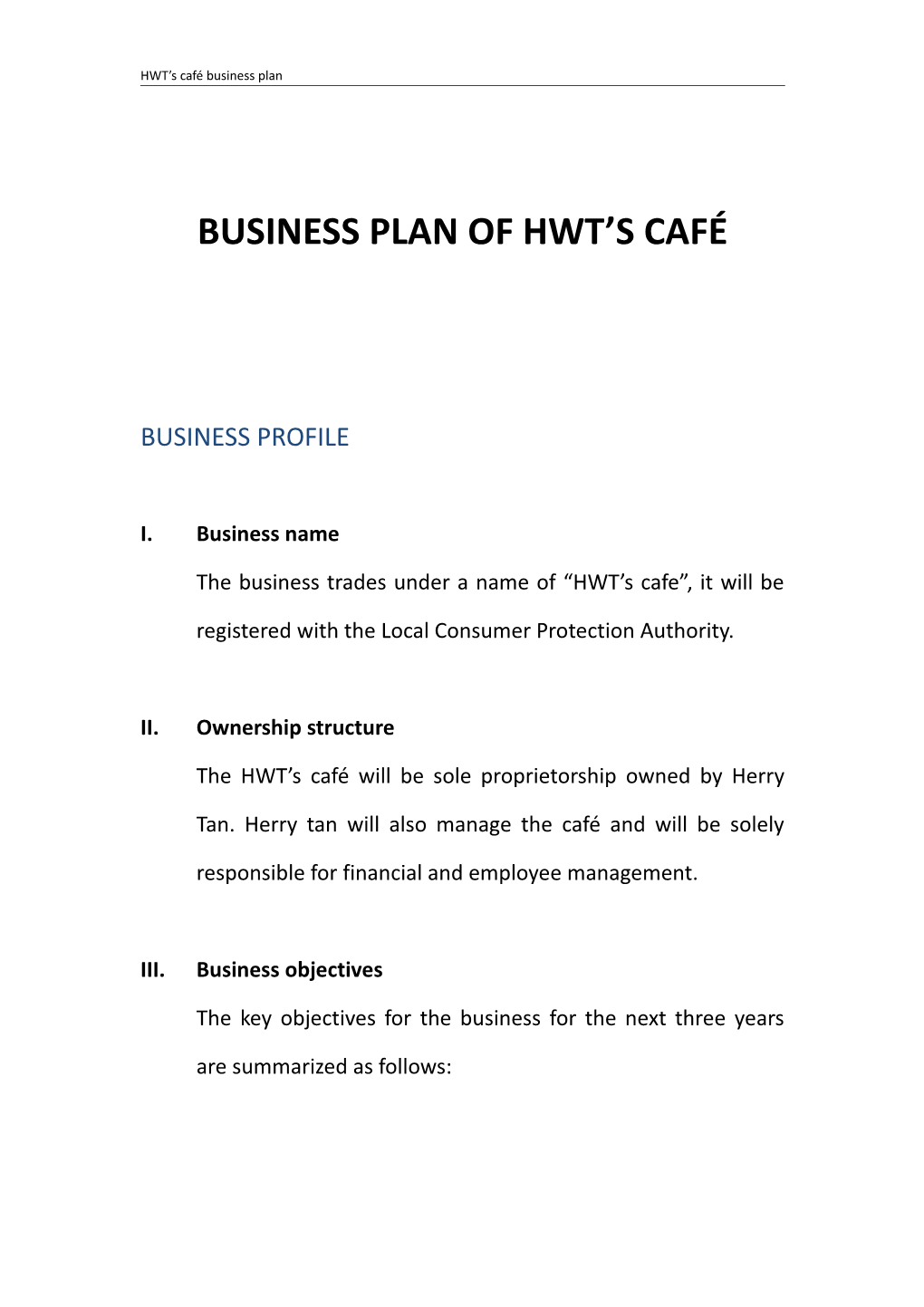 Business Plan of Hwt S Café