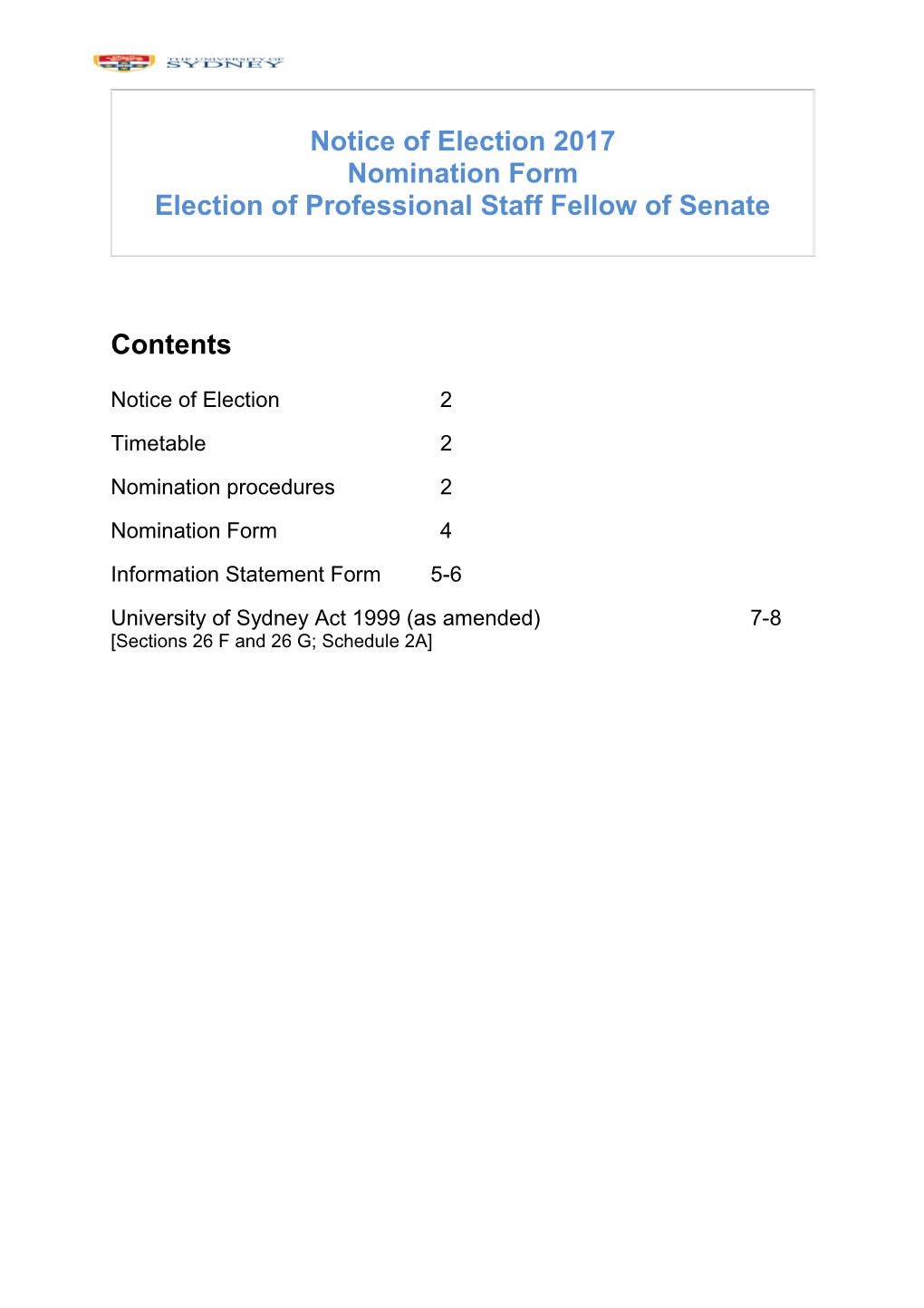 Election of Professional Staff Fellow of Senate