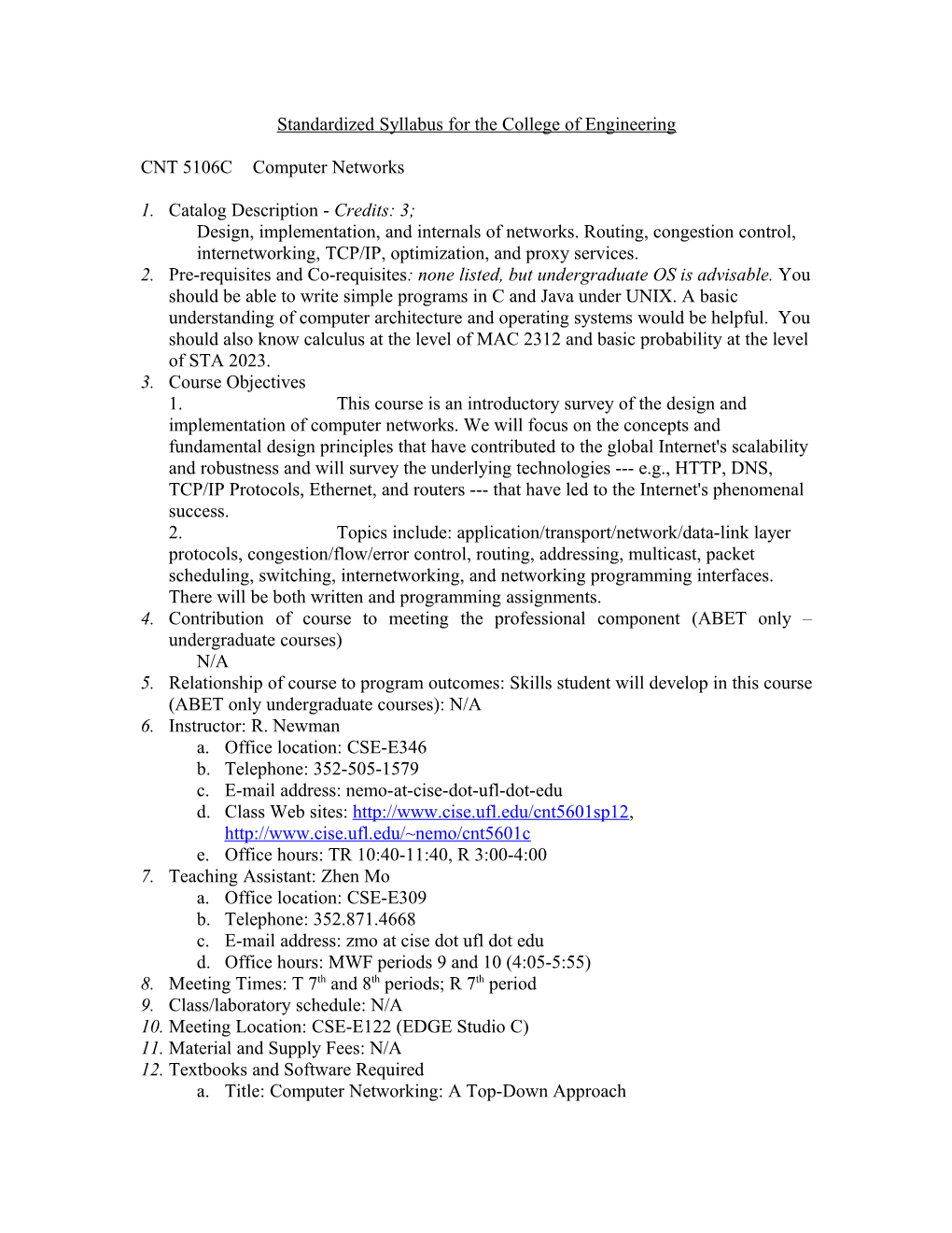 Standardized Syllabus for the College of Engineering s3