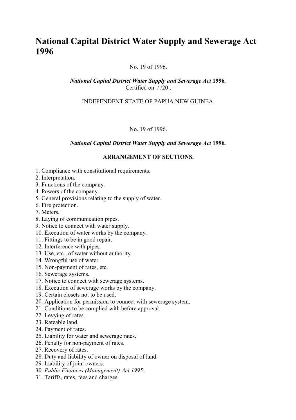 National Capital District Water Supply and Sewerage Act 1996