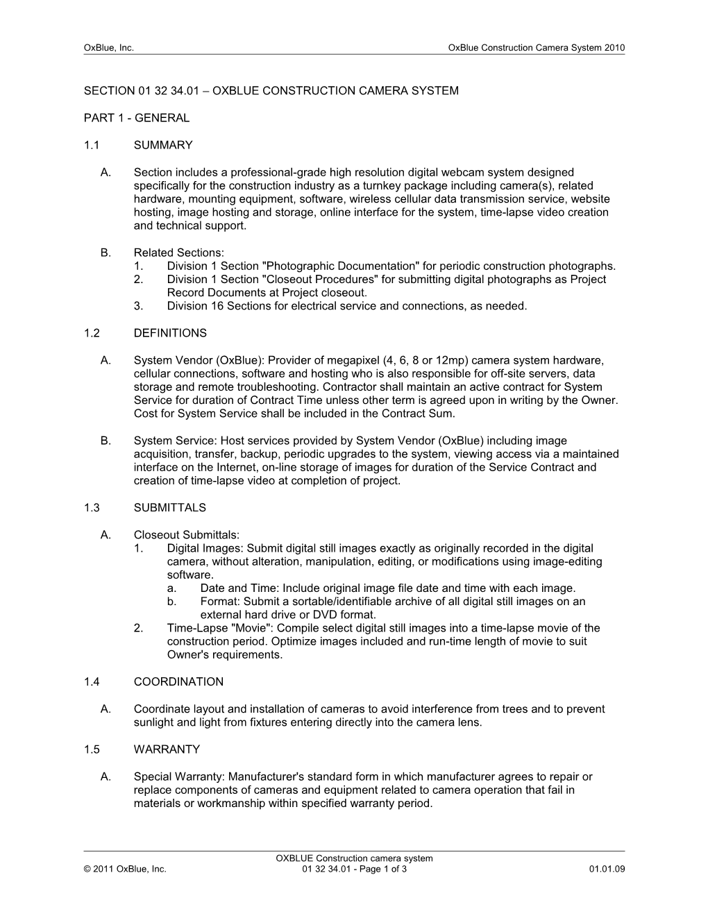 Section 01 32 34.01 - Construction Web-Enabled Camera System