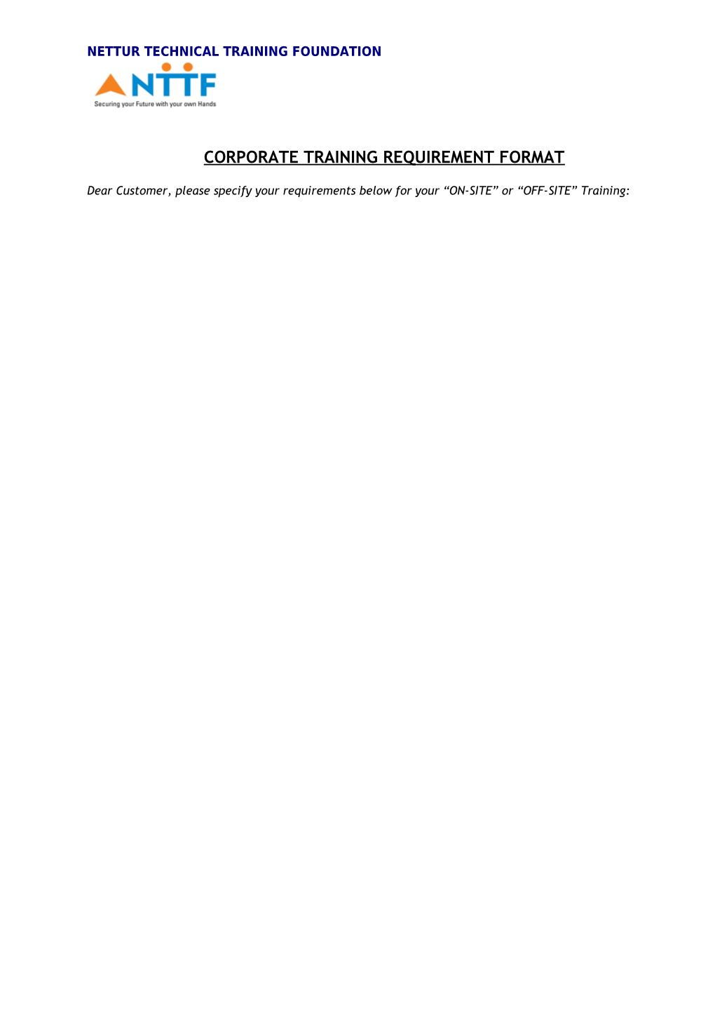 Corporate Training Requirement Format