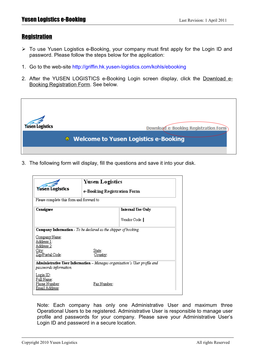 Yusen Logistics E-Booking Last Revision: 1 April 2011