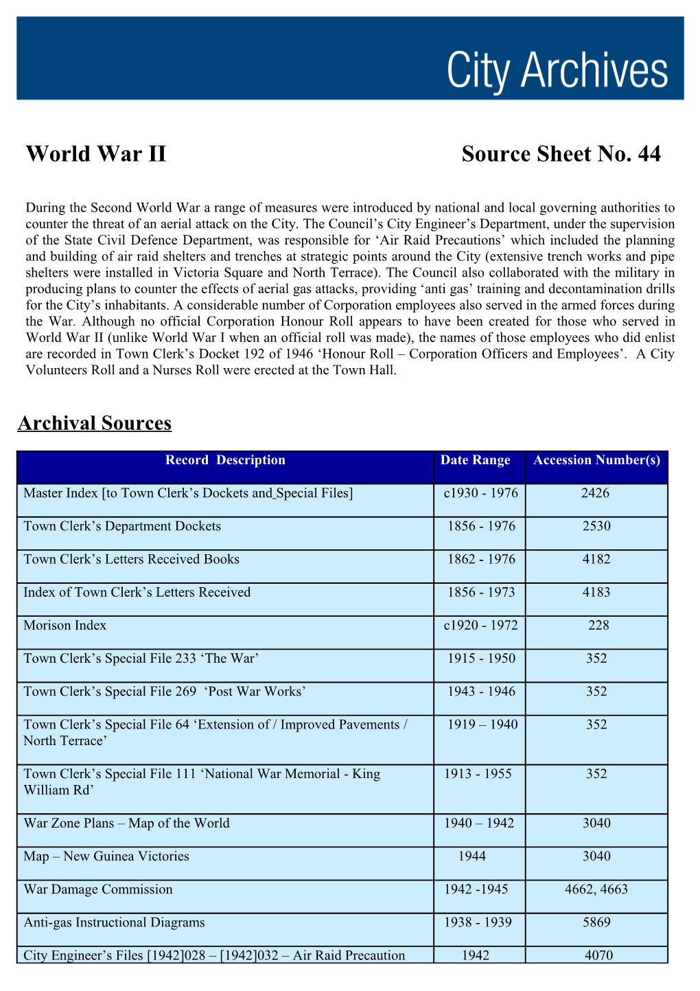 World War II Source Sheet No. 44