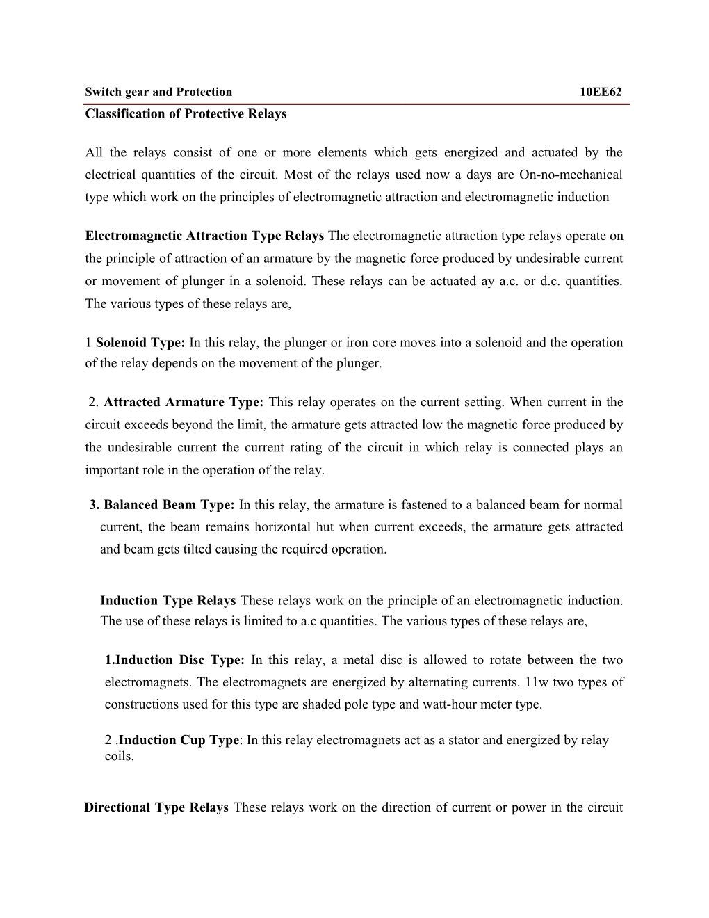 Classification of Protective Relays