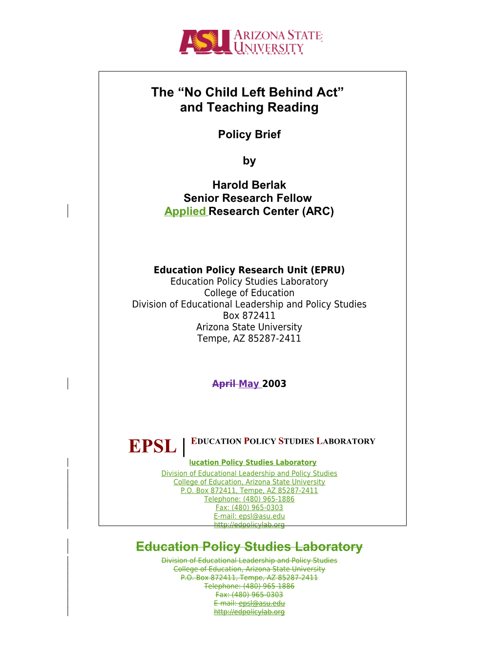 The No Child Left Behind Act and Teaching Reading
